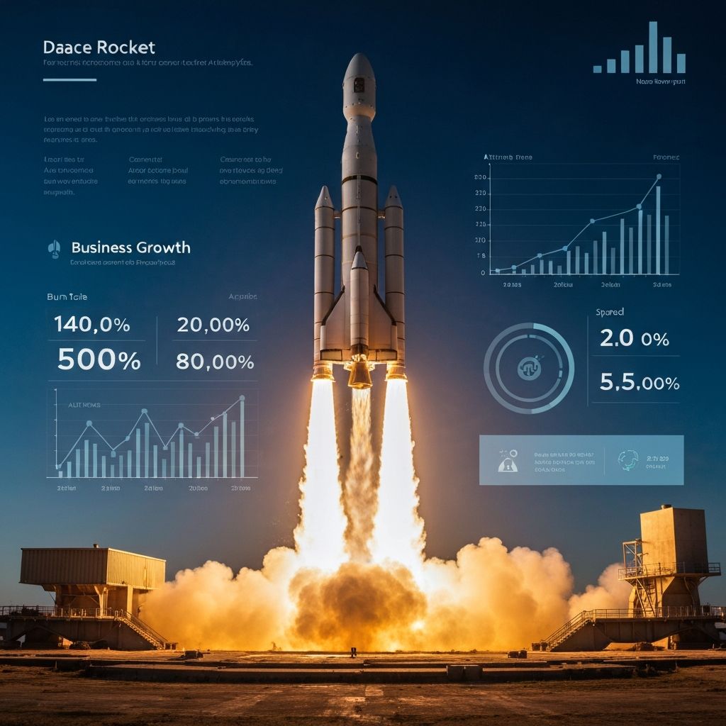 Rocket launching with business growth analytics visualization